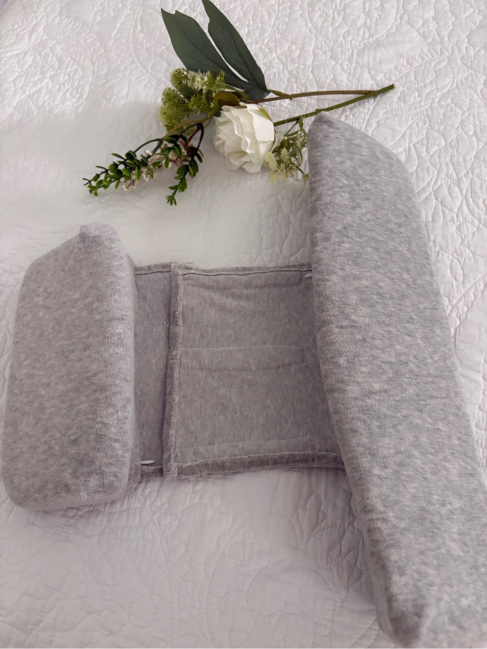Grey Supportive Bed Pillow Bolster - Neutral Comfort- Baby infant sleep support